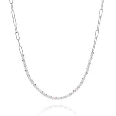 Nellou Jewellery Women's White Rainbow Moonstone Gem Shine Necklace Sterling Silver