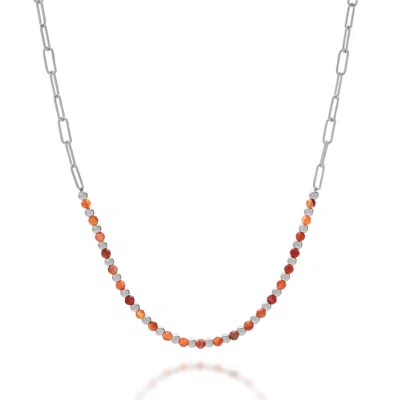 Nellou Jewellery Women's Yellow / Orange Carnelian Gem Shine Necklace Sterling Silver