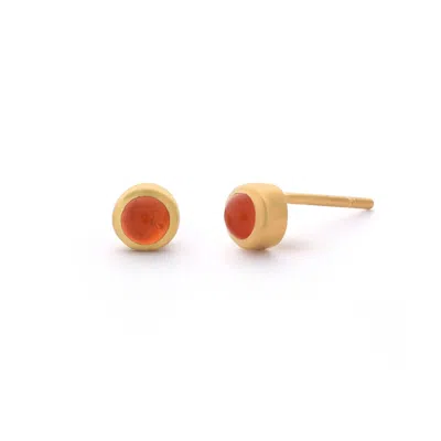 Nellou Jewellery Women's Yellow / Orange Carnelian Mini Gem Dot July Birthstone Earrings Gold Plated Sterling Silver