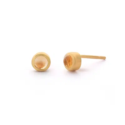 Nellou Jewellery Women's Yellow / Orange Citrine Mini Gem Dot November Birthstone Earrings Gold Plated Sterling Silve
