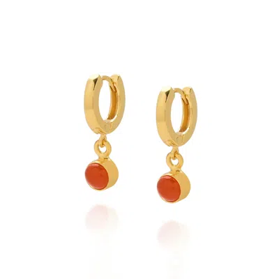 Nellou Jewellery Women's Yellow / Orange / Gold Gem Hoop July Birthstone Earrings Gold Plated Sterling Silver - Carne In Multi