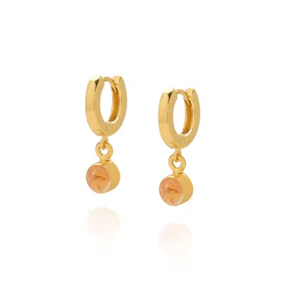 Nellou Jewellery Women's Yellow / Orange / Gold Gem Hoop November Birthstone Earrings Gold Plated Sterling Silver - C