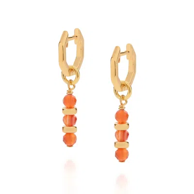 Nellou Jewellery Women's Yellow / Orange / Gold Linear Huggie Birthstone Earrings July Gold Plated Sterling Silver - 