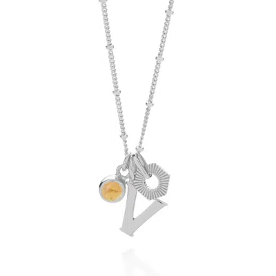 Nellou Jewellery Women's Yellow / Orange Hex Initial November Birthstone Necklace Sterling Silver - Citrine