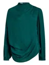Nells Nelson Mila Drape Silk Blouse In Green