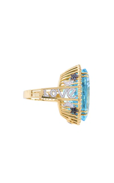 Nelly Rojas 18k Yellow Gold Antares Blue Topaz Love Ring