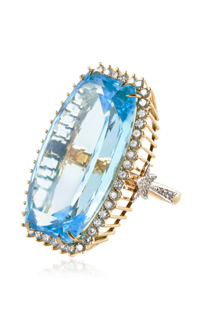 Nelly Rojas 18k Yellow Gold Cushion Rigel Blue Topaz Ring
