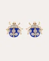 Nelly Rojas Women's Diamond & 18k Gold Blue Fauna Ladybug Stud Earrings