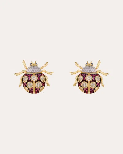 Nelly Rojas Women's Diamond & Ruby 18k Gold Fauna Ladybug Stud Earrings