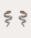 Nelly Rojas Women's Emerald & Ruby 18k White Gold Mini Chavín Snake Stud Earrings