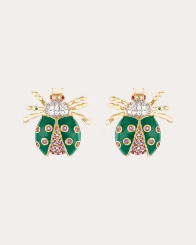 Nelly Rojas Women's Royal Green Ladybug Stud Earrings