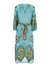 Nema Blue Dress With V-neck And All-over Geometric Motifs In Viscose Blend Woman