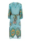 Nema Blue Dress With V-neck And All-over Geometric Motifs In Viscose Blend Woman