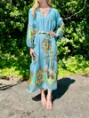 Nema Blue Dress With V-neck And All-over Geometric Motifs In Viscose Blend Woman In Blue