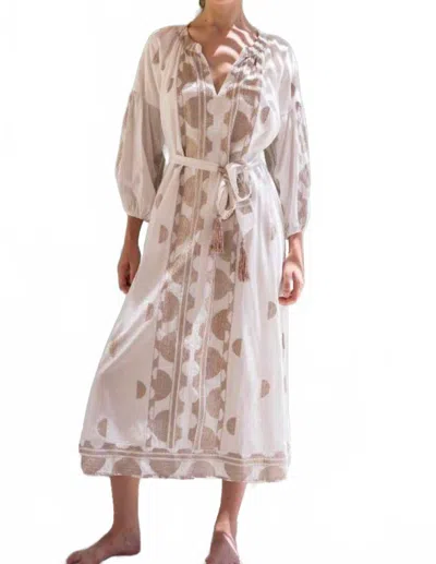 Nema Nuria Midi Dress In Ecru And Beige Embroidery In White