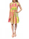 Nema Tiered Short Print Dress In Neon Multi In Multi