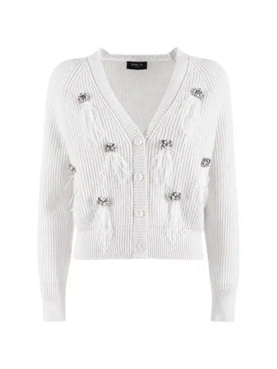 Nenette Cat Crystal-embellished Cardigan In 화이트