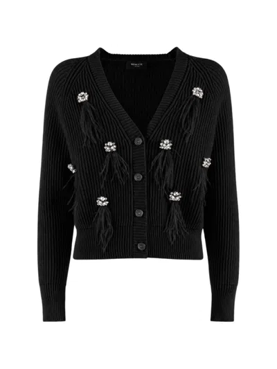 Nenette Cat Crystal-embellished Cardigan In 블랙
