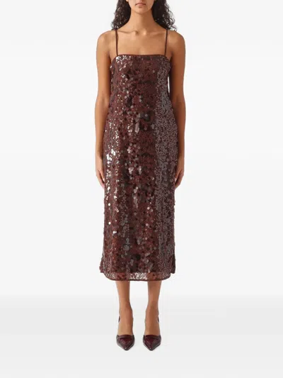 Nenette Alcide Sequin-embellished Spaghetti-strap Midi Dress In Brown