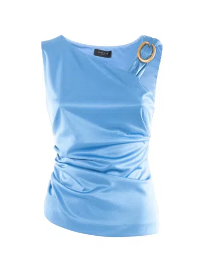 Nenette Asymmetric Satin-finish Blouse In Blue