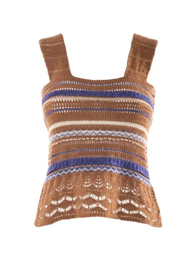 Nenette Crochet-knit Peplum Top In Pink