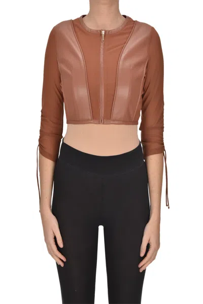 Nenette Cropped Eco-leather Jacket In Brown