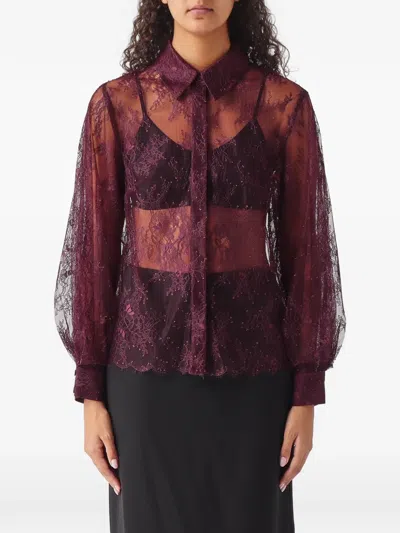 Nenette Feb Floral-lace Balloon-sleeve Shirt In Red