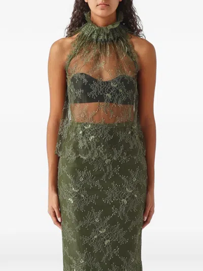 Nenette Felix Lace Feather-trim Top In Green