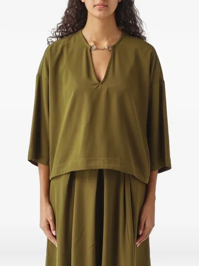 Nenette Figaro Horsebit V-neck Top In Green
