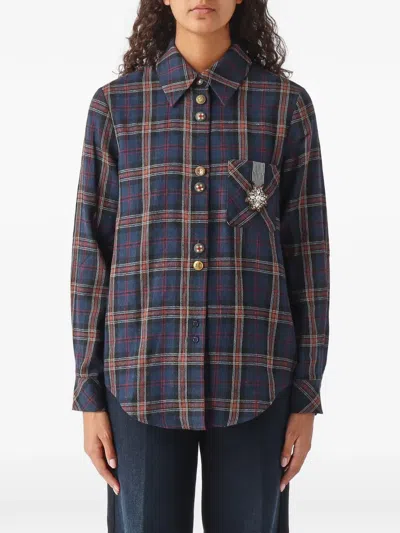 Nenette Flame Embellished Check-pattern Shirt In 블루