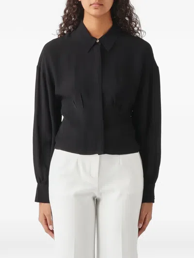 Nenette Francesca Darted-waist Long-sleeve Blouse In Black
