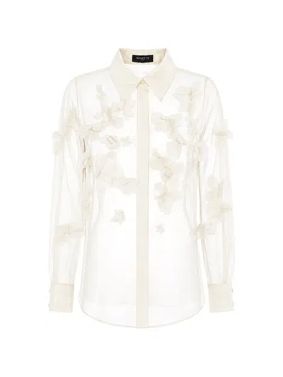 Nenette Frosty Floral-appliqué Sheer Shirt In Neutral
