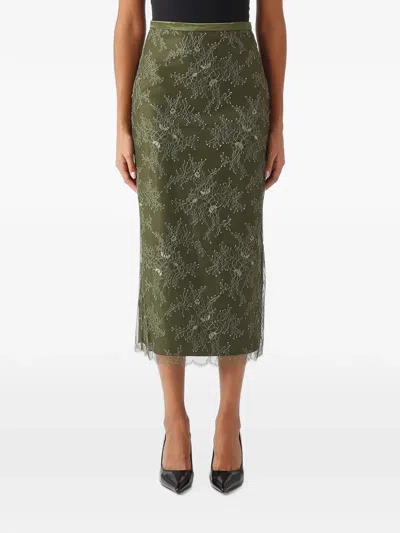 Nenette Gemma Lace-overlay Pencil Midi Skirt In Green