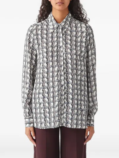 Nenette Geometric-print Long-sleeve Shirt In Neutrals