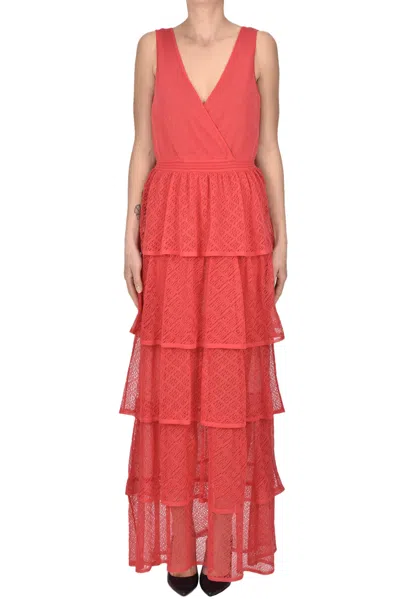 Nenette Knitted Long Dress In Coral