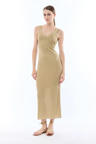 Nenette Long Dress S/maniche Knit Lurex 0900.oro X In Other