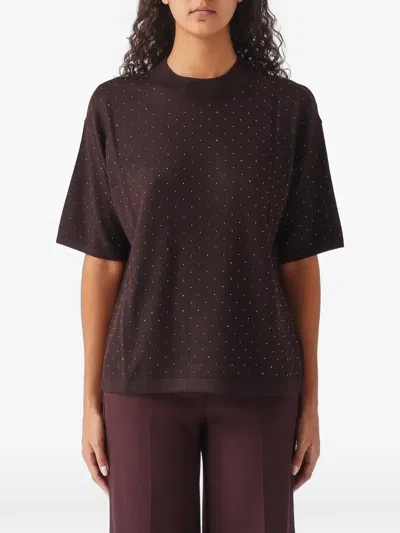 Nenette Mahogany Rhinestone-embellished Short-sleeve Sweater In Brown