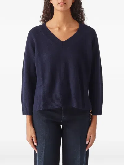Nenette Mary V-neck Raglan-sleeve Sweater In Blue