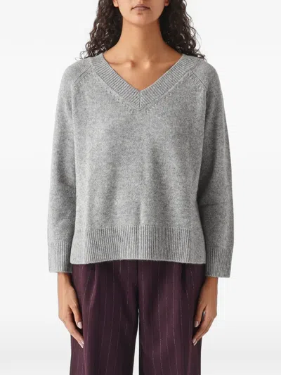 Nenette Mary V-neck Raglan-sleeve Sweater In Grey