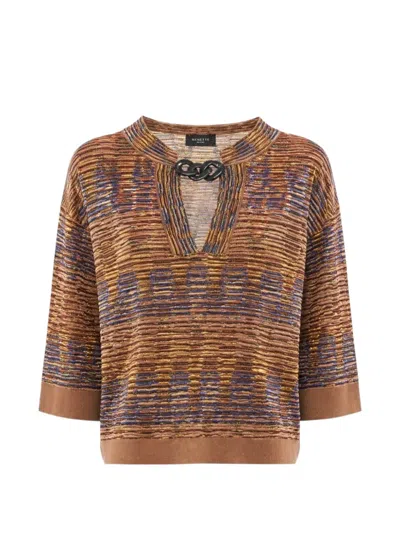 Nenette Masaccio Zig-zag Chain-detail Blouse In Brown