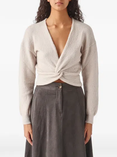 Nenette Moon Twist-front V-neck Cardigan In Pink