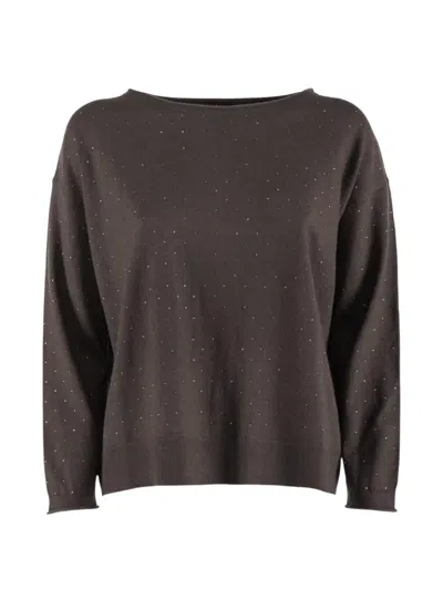 Nenette Musazzi Rhinestone-embellished Boat-neck Sweater In 브라운
