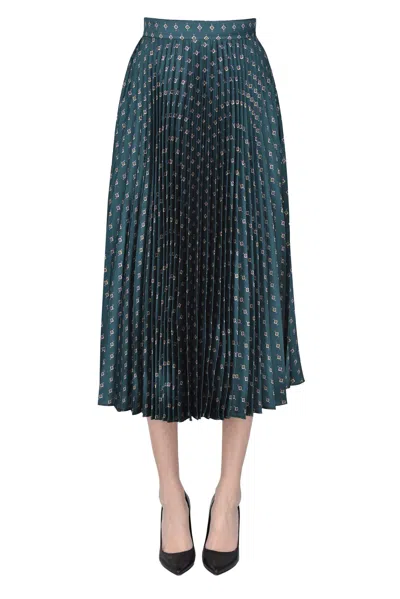 Nenette Pleated Satin Long Skirt In Blue