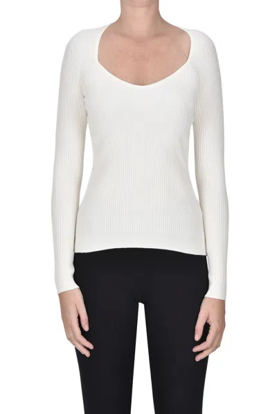 Nenette Ribbed Viscose Knit Pullover In White