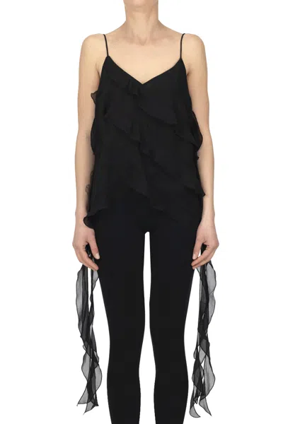 Nenette Ruched Chiffon Top In Black