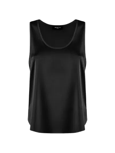 Nenette Satin-finish Scoop-neck Top In Black