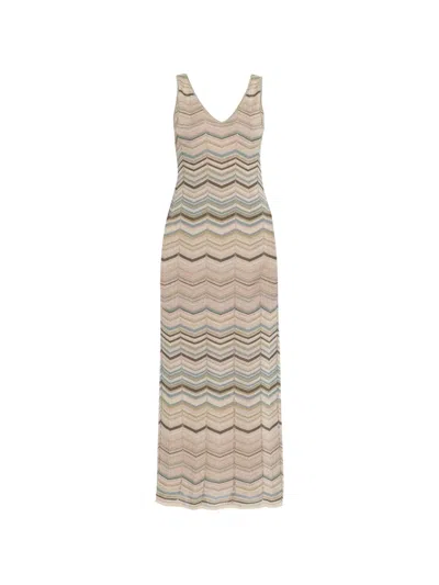 Nenette Texas Chevron-knit Maxi Dress In Neutral