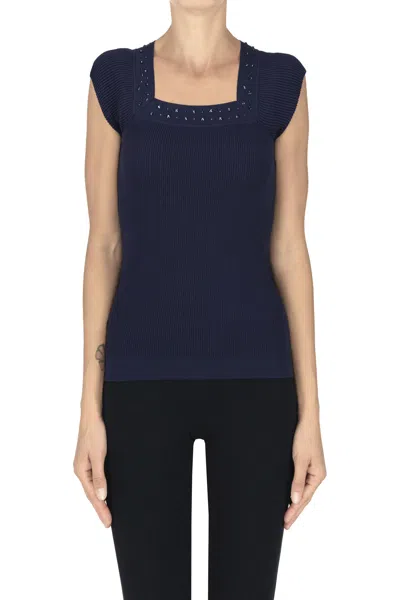 Nenette Textured Knit Top In Navy Blue