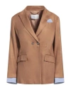Nenette Woman Blazer Camel Size 10 Linen, Viscose, Elastane In Orange