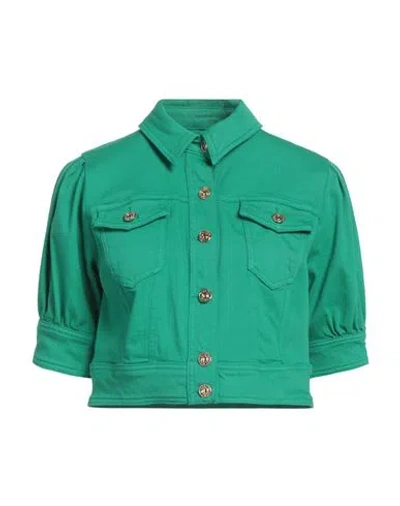 Nenette Woman Denim Outerwear Green Size 8 Cotton, Elastomultiester, Elastane In Animal Print